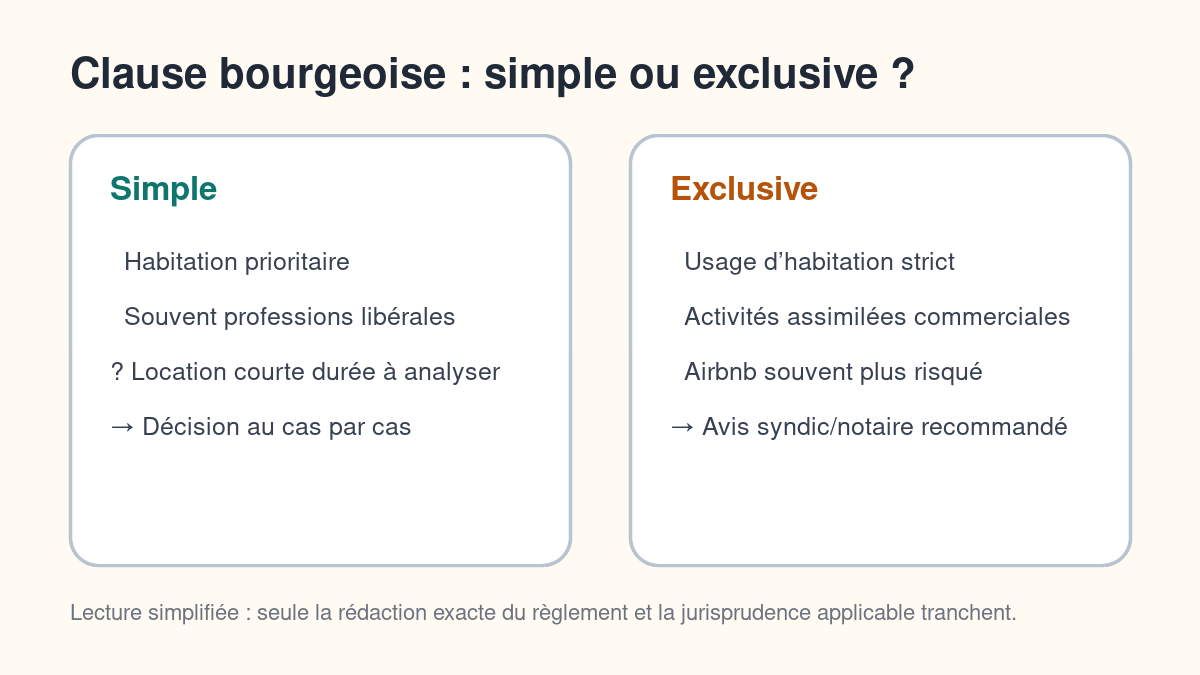 Comparatif entre clause d’habitation bourgeoise simple et exclusive
