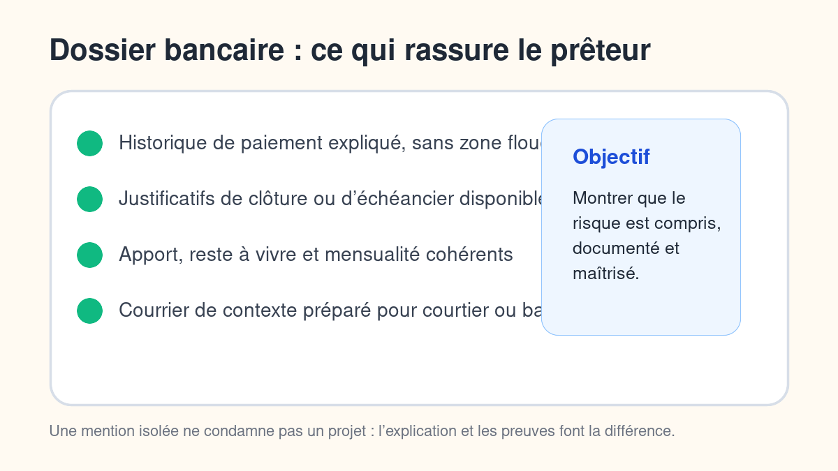 Checklist bancaire pour rassurer un prêteur après une mention Credit Bureau Associates